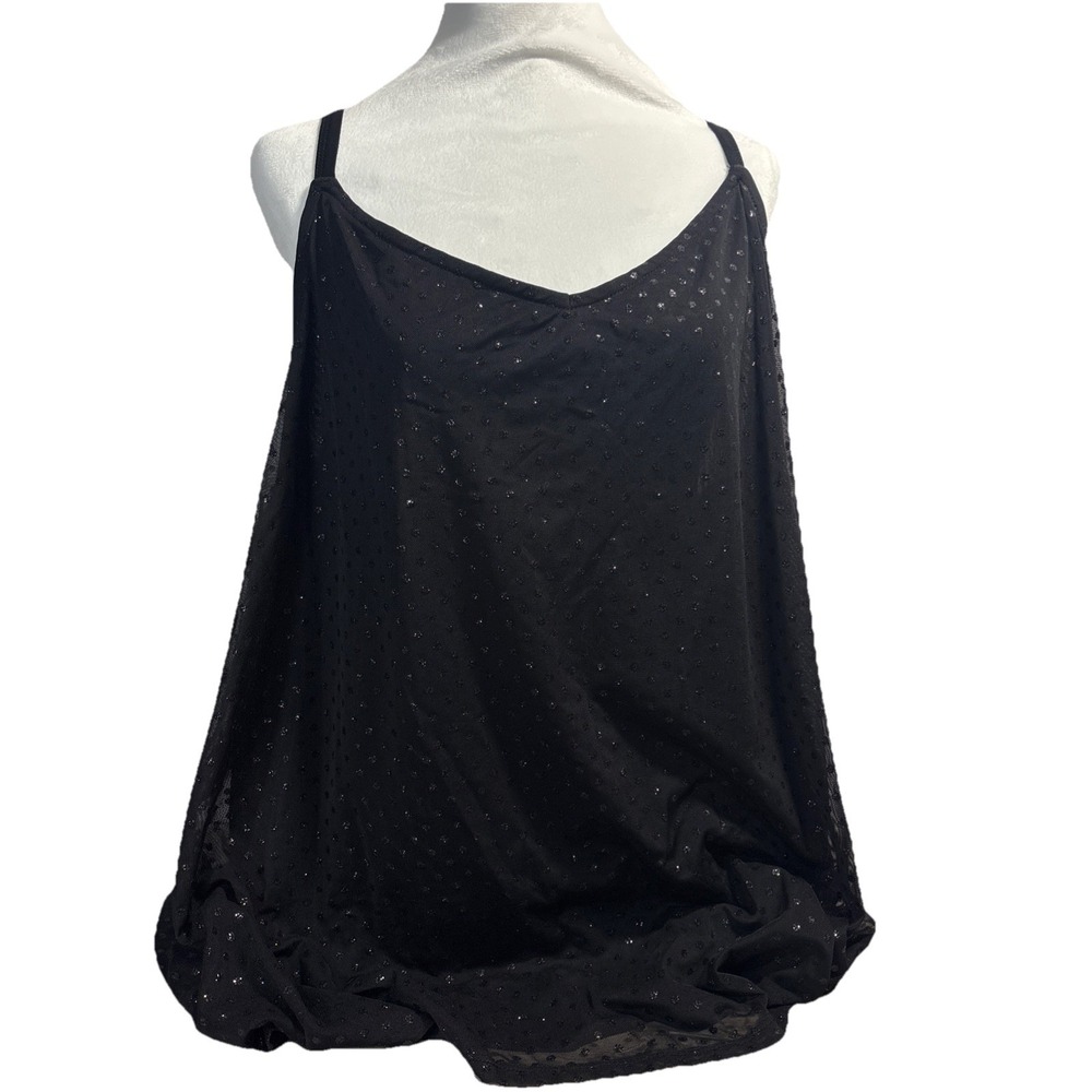 Torrid 3 Black V Neck Dressy Polka Dot Glitter Flowy Spaghetti Strap Tank NWT